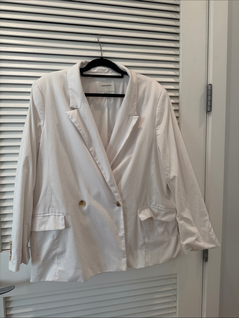 Banana Republic Factory White Double-Breasted Blazer, not too late for a classic